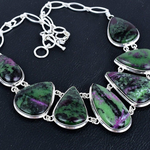 Ruby Zoisite Necklace! Handmade Gemstones and 925 Stamped Sterling Silver! - Picture 7 of 11